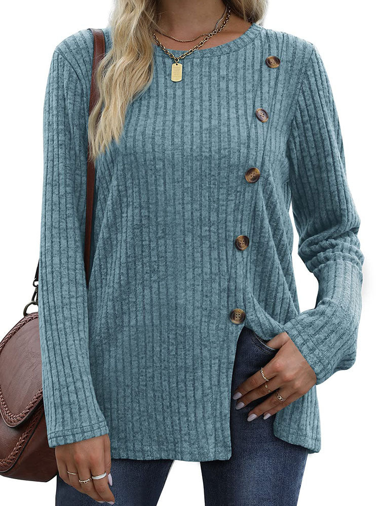 Wholesale Women's Casual Solid Color Long Sleeved Polyester Top